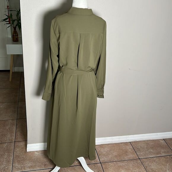 Alfani Olive Green Long Sleeve Button Down Shirt Dress Size 1X - Picture 3 of 11